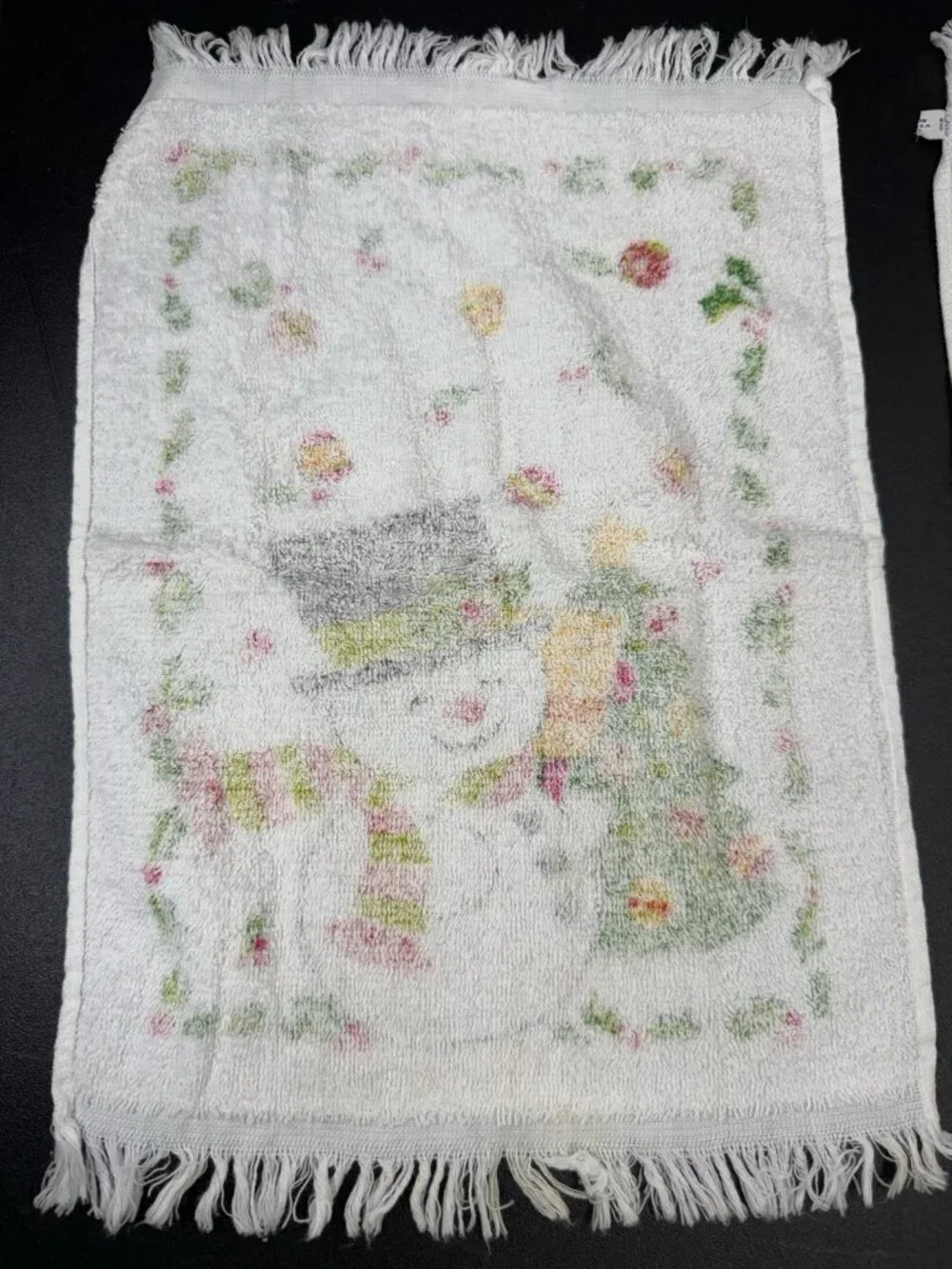 Vintage Retro MCM Christmas Snowman Terry Dish Kitchen Tea Hand Towel Lot Of 2
